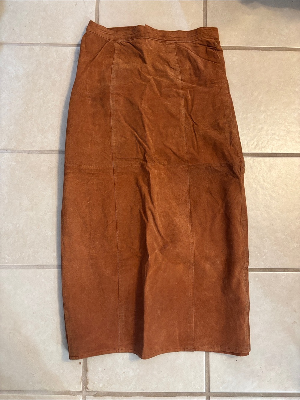 Vintage genuine suede LEATHER MAXI SKIRT caramel brown boho 14